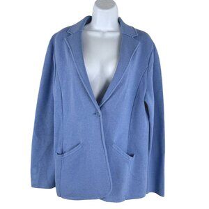 Talbots Sweater Blazer Jacket Large Blue Solid Cotton Blend Academia NWT CJ-1925